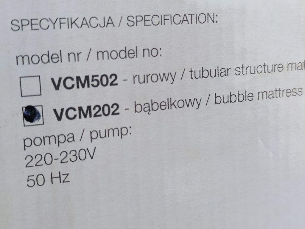 Nowy Materac Bąbelkowy Przeciwodleżynowy + Pompka Vitea Care VCM202