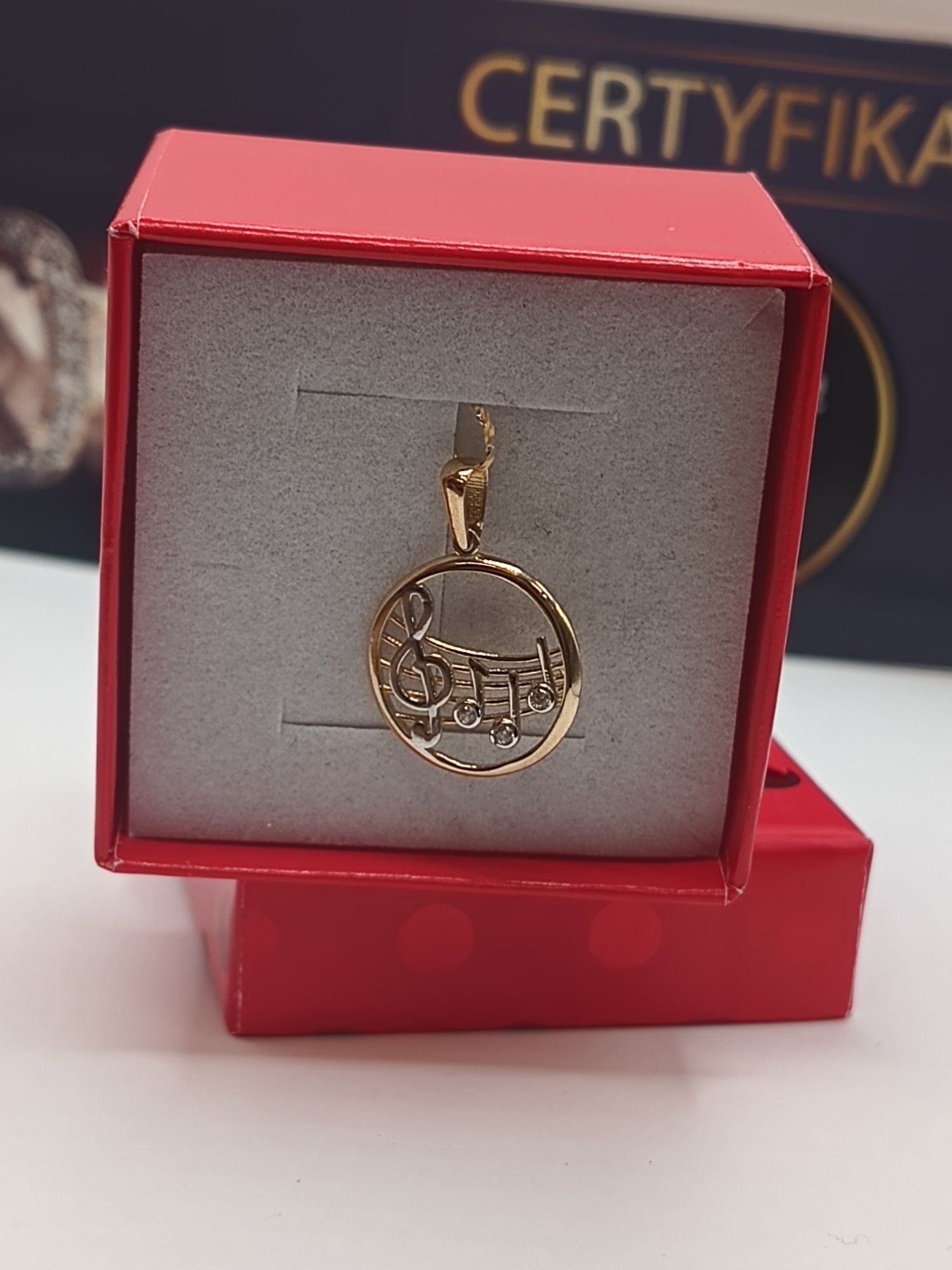 Piękna muzyczna złota zawieszka bicolor złoto pr 585