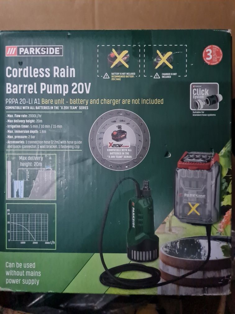 Akumulatorowa pompa do zbiornika na deszczówkę 20V  nowa Parkside