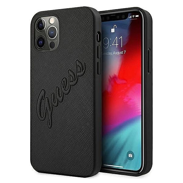 Etui Guess Saffiano Vintage Script na iPhone 12 Pro Max 6,7" - czarne