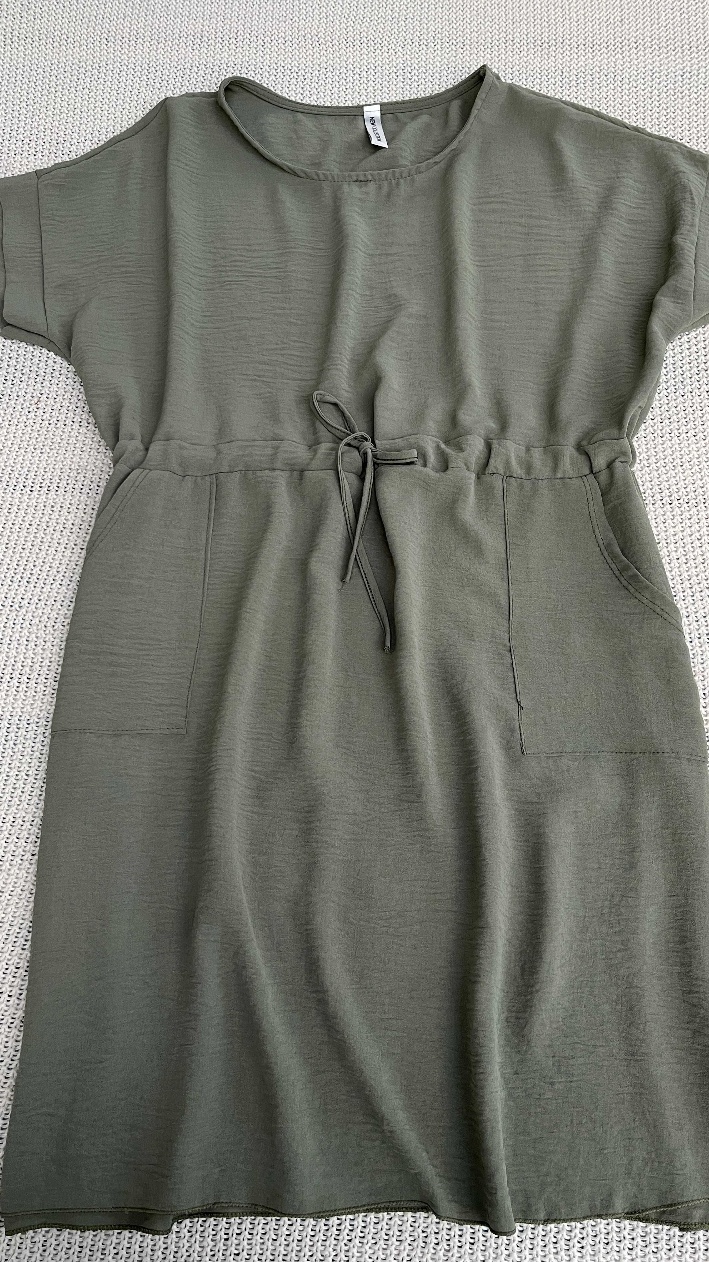 Prosta letnia sukienka na co dzień khaki 42 basic casual