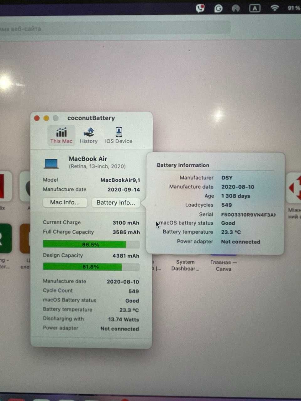 Macbook Air 2020 256 GB