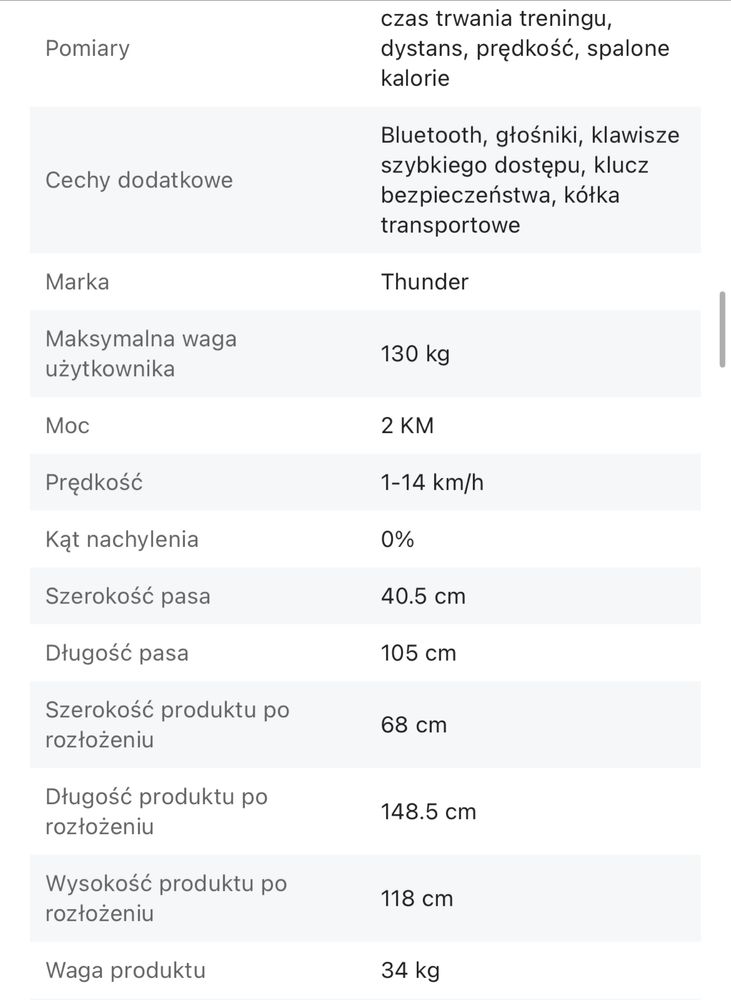 Bieżnia elektryczna Thunder race do 130 kg