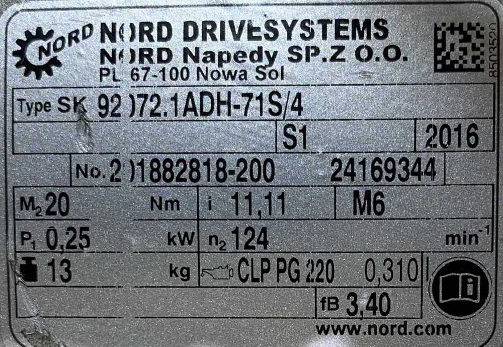 motoreduktor / przekładnia 0,25kW 124obr. 3fazowy NORD