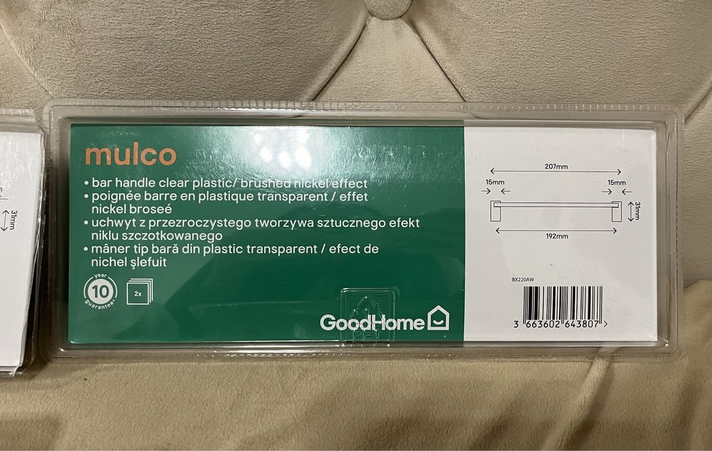 Uchwyty meblowe przezroczyste mulco GoodHome 4 opakowania (8 sztuk)