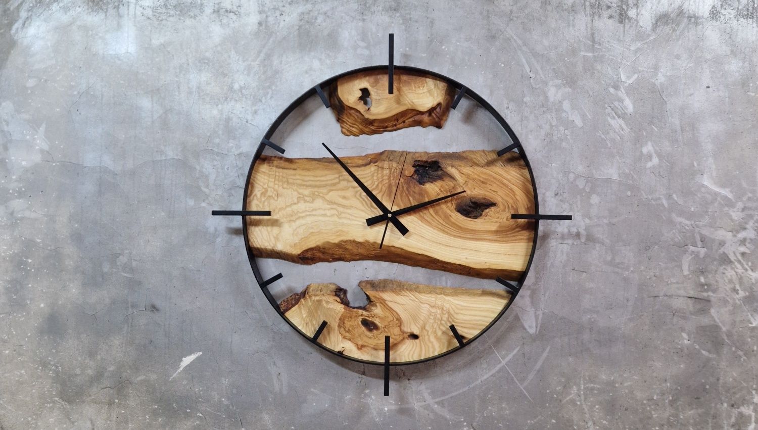 Zegar ścienny loft industrial Jesion 60cm stalowy