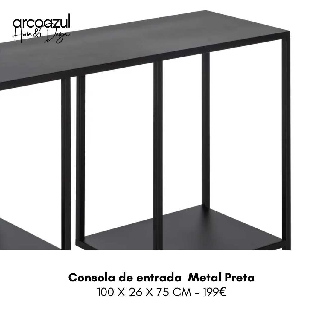 Consola de entrada de Metal preto - 100x26x75 By Arcoazul