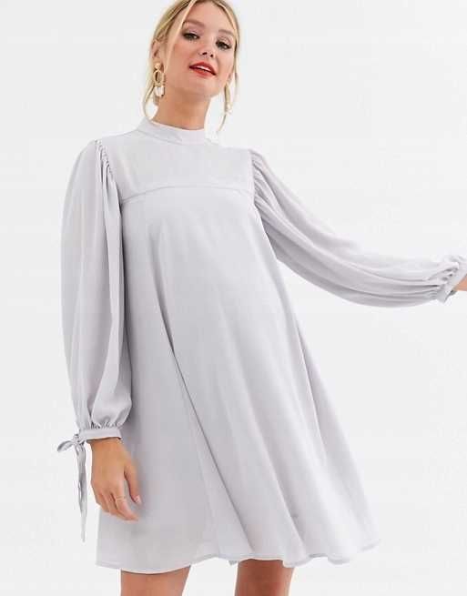 Asos Design Sukienka ciążowa mini długi rękaw szary r. 38