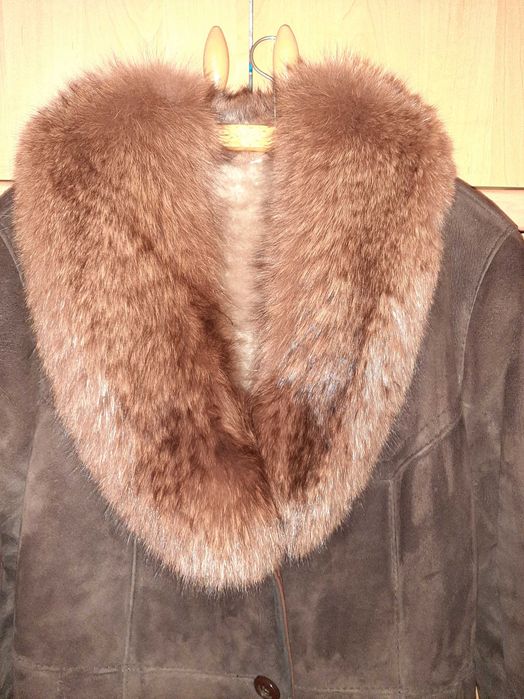 Kożuch damski, długi kożuch naturalny lis, kożuch brązowy, kożuch