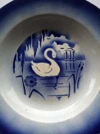 Lindo antigo prato com cisne em faiança Lusitânia 37,5 cm