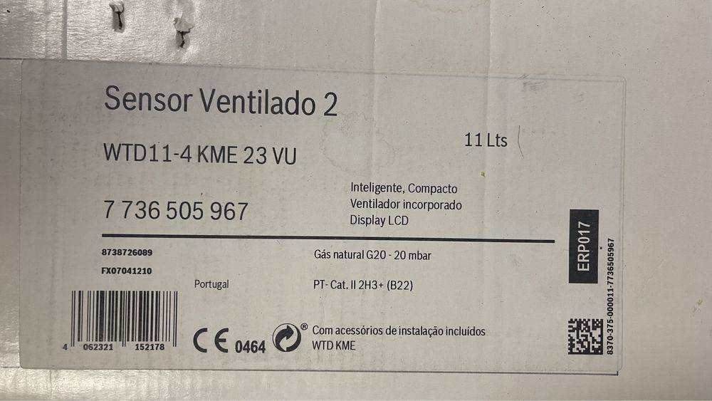Esquentador Vulcano Sensor Ventilado 2 NOVO