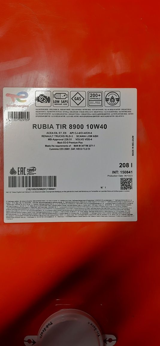 Моторне мастило Total 8900 TIR RUBIA 10W-40 208 л.
