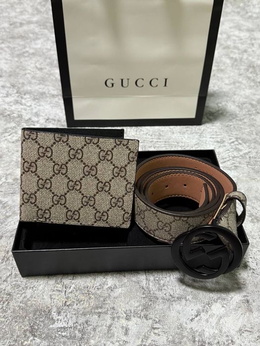 Подарочный набор Gucci кошелек + ремень в подарочной коробке | подарун
