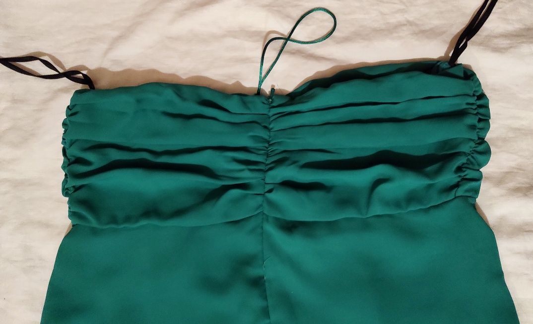 Retro szmaragdowa zieleń sukienka r. 36 38 S M tunika warstwowa H&M