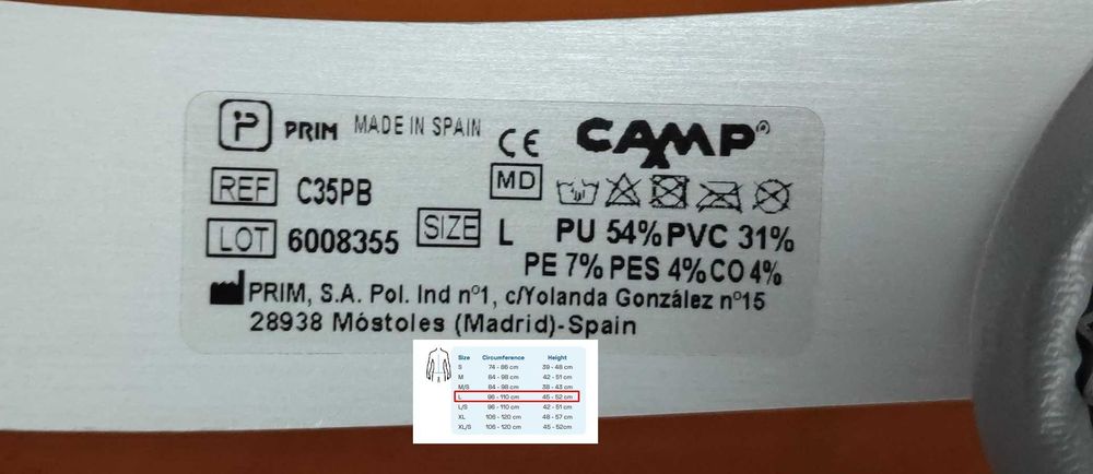 Colete ortopédico - CAMP C35 Plus Tamanho L