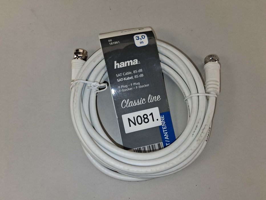 N081 Kabel SAT Hama 3m Wtyk F 85 dB Antenowy Telewizyjny Biały
