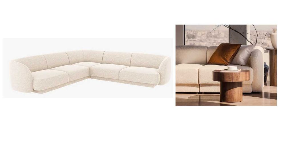 Duża sofa narożna 4-os Miley Micadoni szenil beż 255x70x255