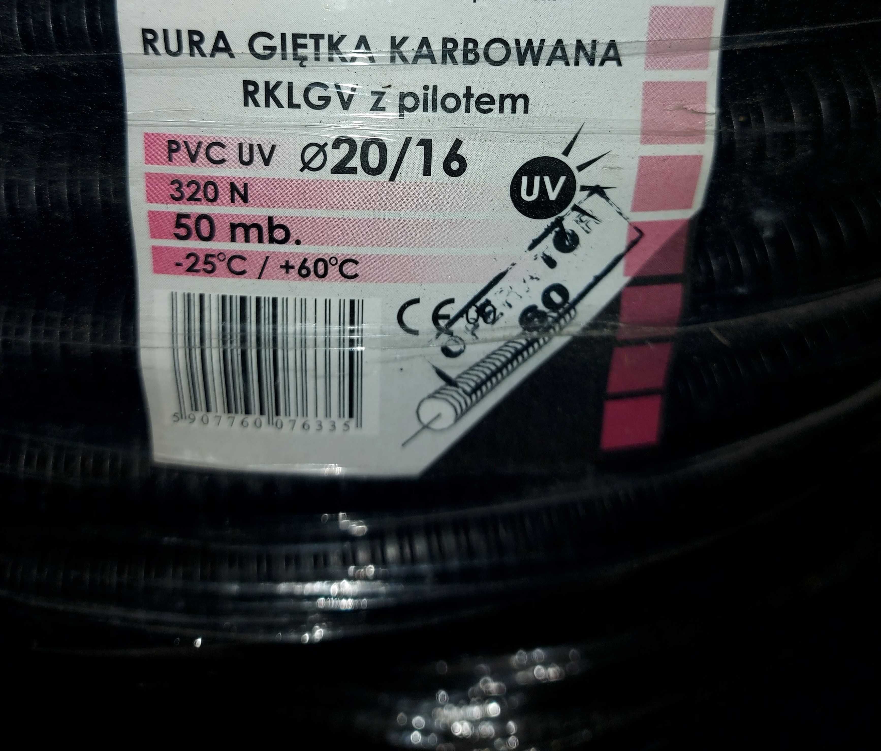 Rura giętka karbowana RKLGV 20/16 PVC UV z pilotem 320N (50m)