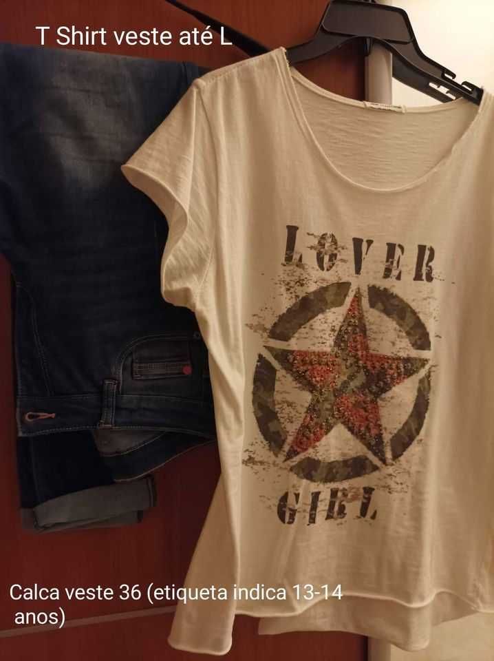 Conjunto Calça ganga Veste 36 e T shirt (veste até L) - 6€