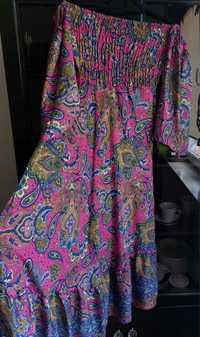 Jedwabno satynowa Indyjska sukienka hiszpanka. Do rozmiaru 44. Stan no