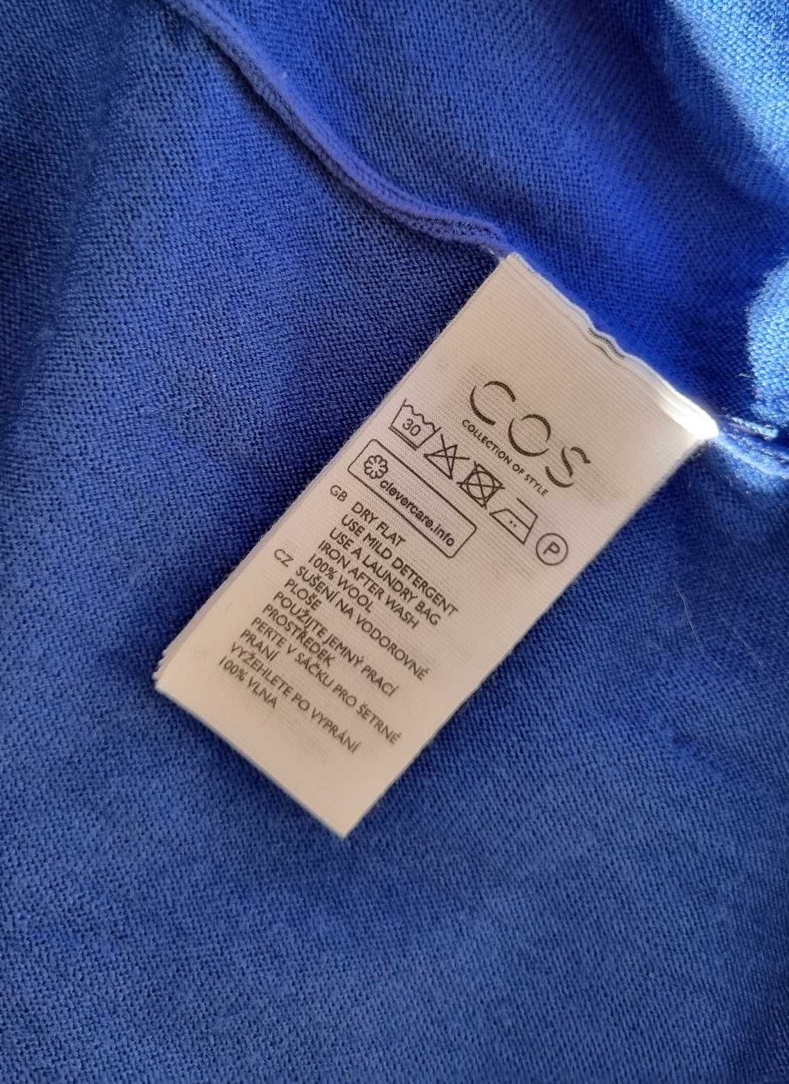 Wełniana kobaltowa sukienka COS rozmiar M 100% wełna