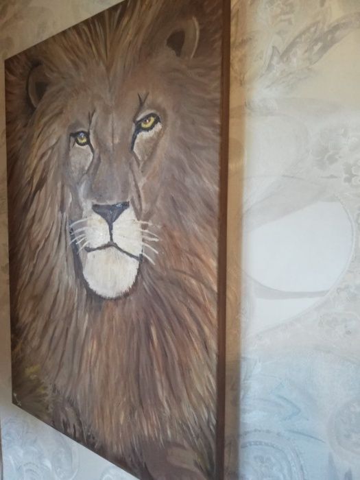 Картина маслом на холсте, портрет льва, картина лев