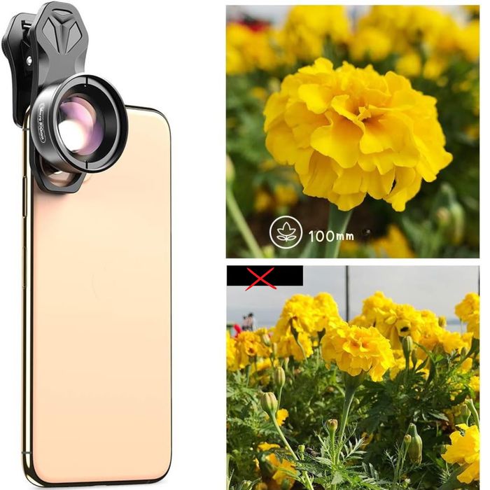 Obiektyw Makro Apexel 100mm HD do Telefonów Smartfonów Klips Uchwyt
