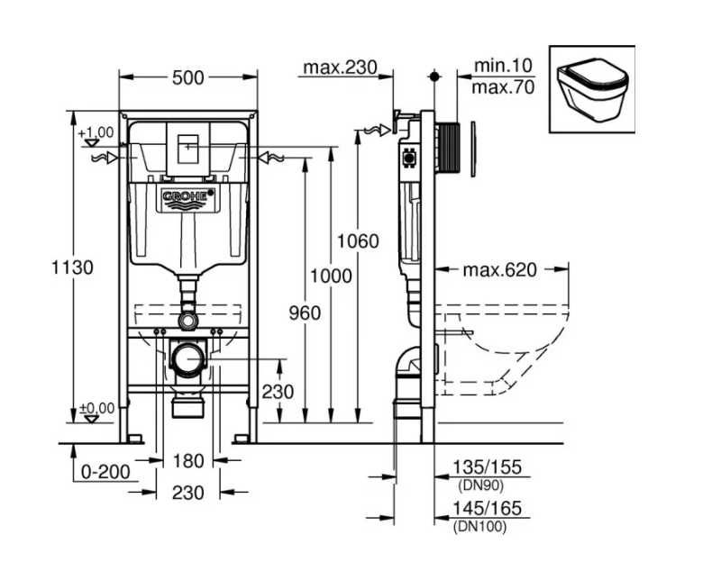 Инсталляция GROHE Rapid SL 38772001 + кнопка