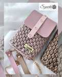 Torebka etui phone bag skórzana szydełkowana róż handmade