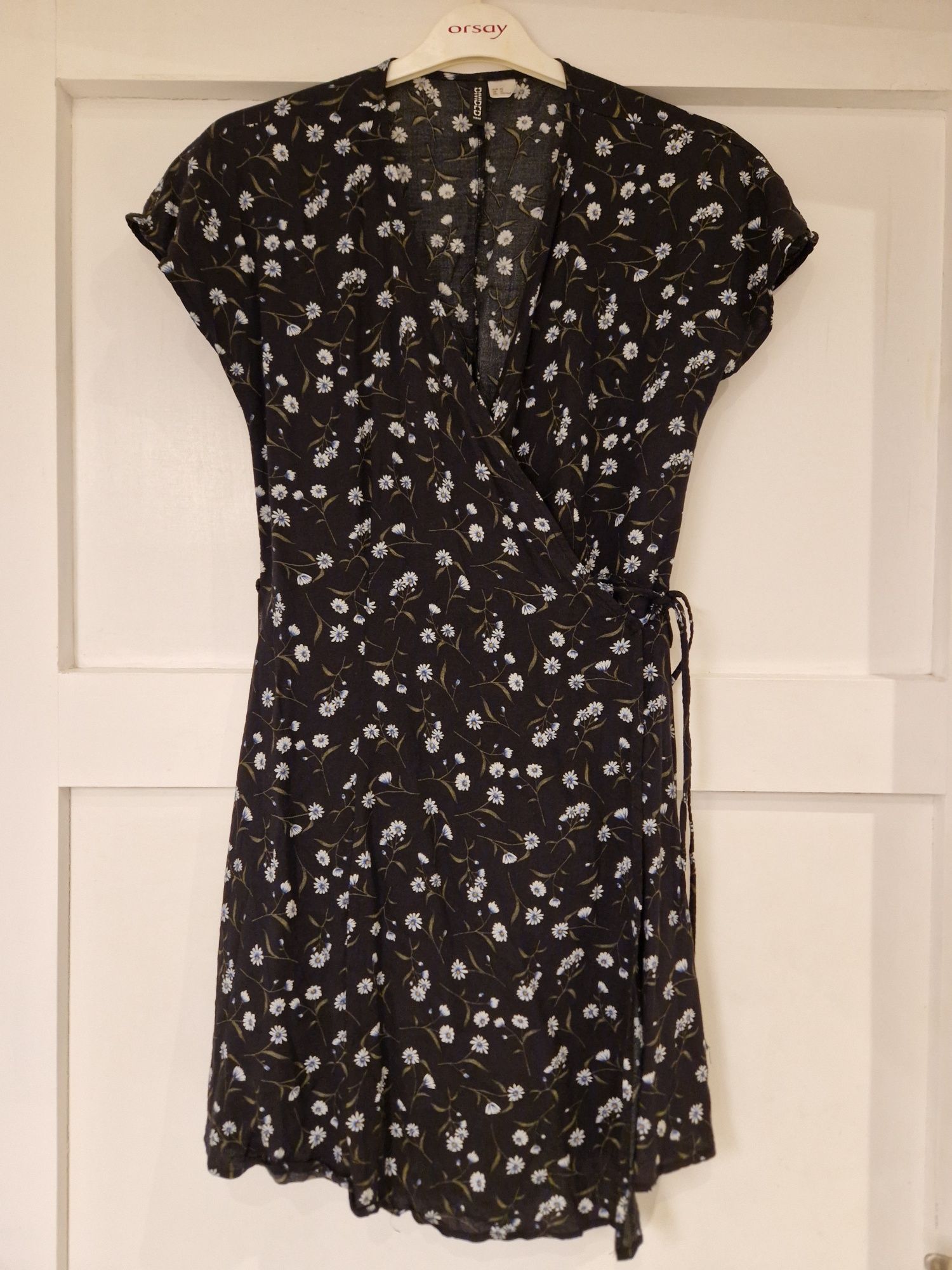 H&M sukienka 42 XL kwiaty floral kopertowa wiązana taliowana