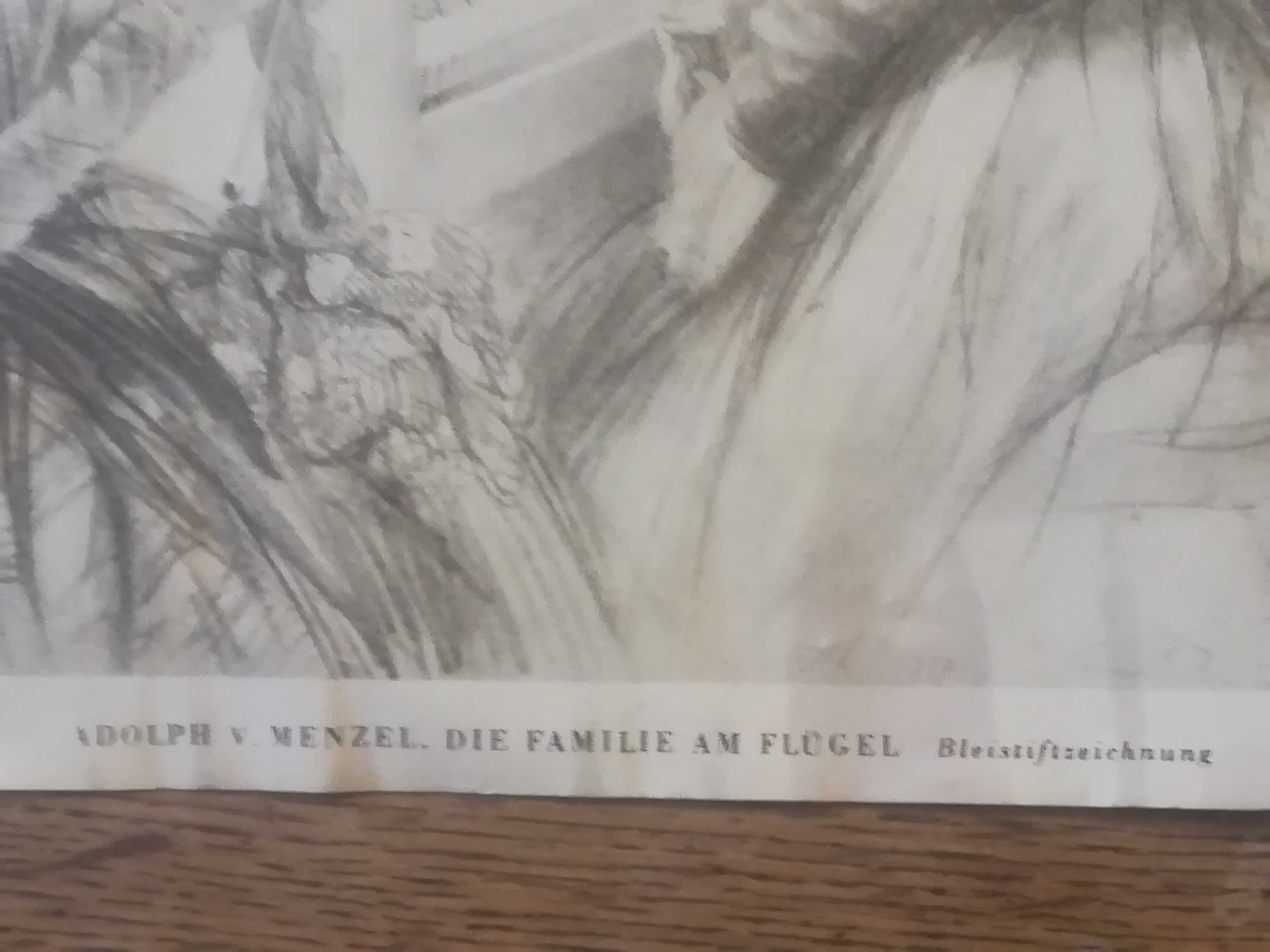 Adolph V. Menzel grafika Rodzina przy fortepianie