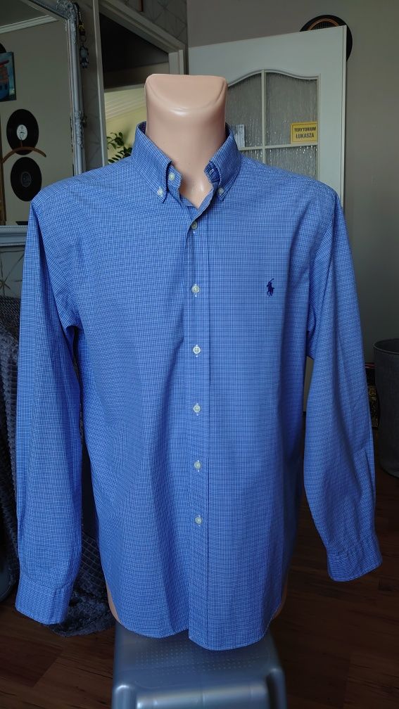 Ralph Lauren koszula męska L niebieska błękitna w kratkę długi rękaw