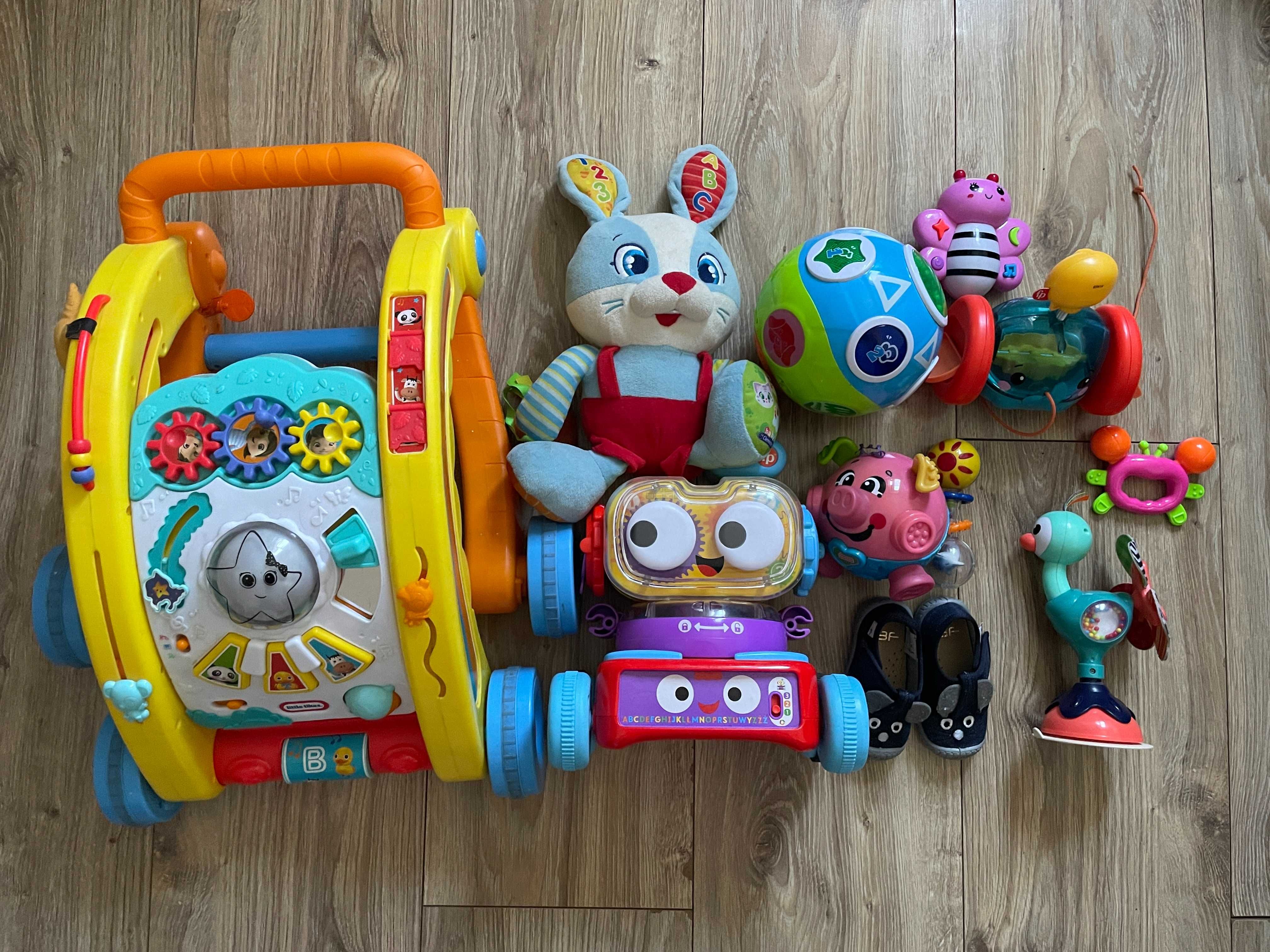 Zabawki dla dziecka / niemowlaka - chodzik, robot fisher price + butki