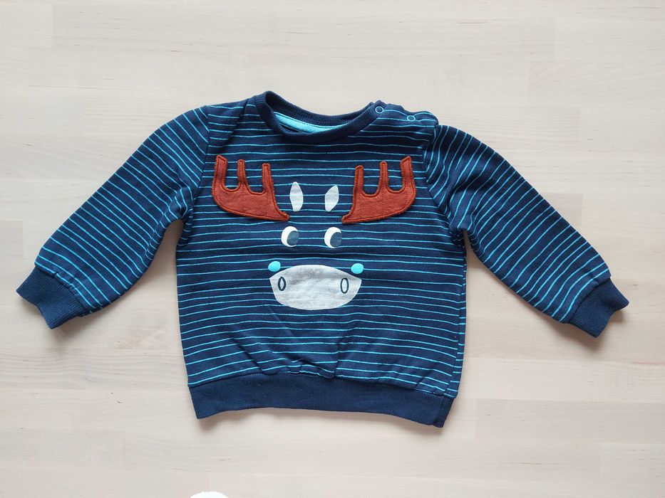 PEPCO Bluza sweter łoś rogi oczy paski granatowy roz. 80