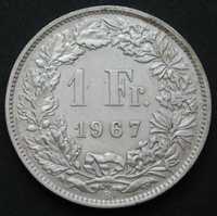 Szwajcaria 1 frank 1967 - srebro - stan menniczy -