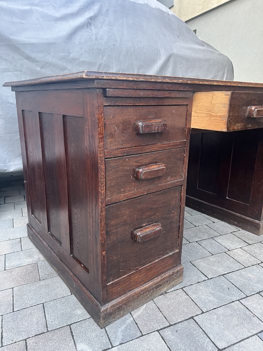 Dębowe przedwojenne drewniana biurko centralny zamek