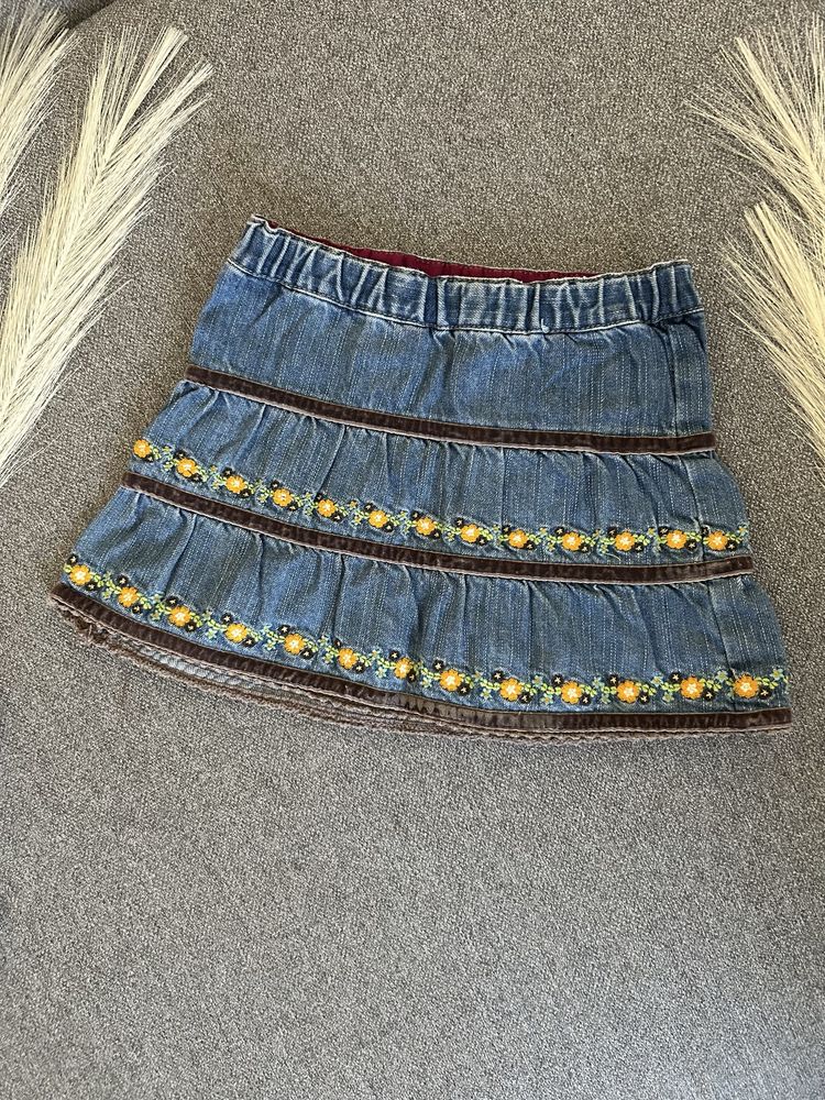 Niebieska spódniczka jeansowa dżinsowa denim kwiaty H&M 74