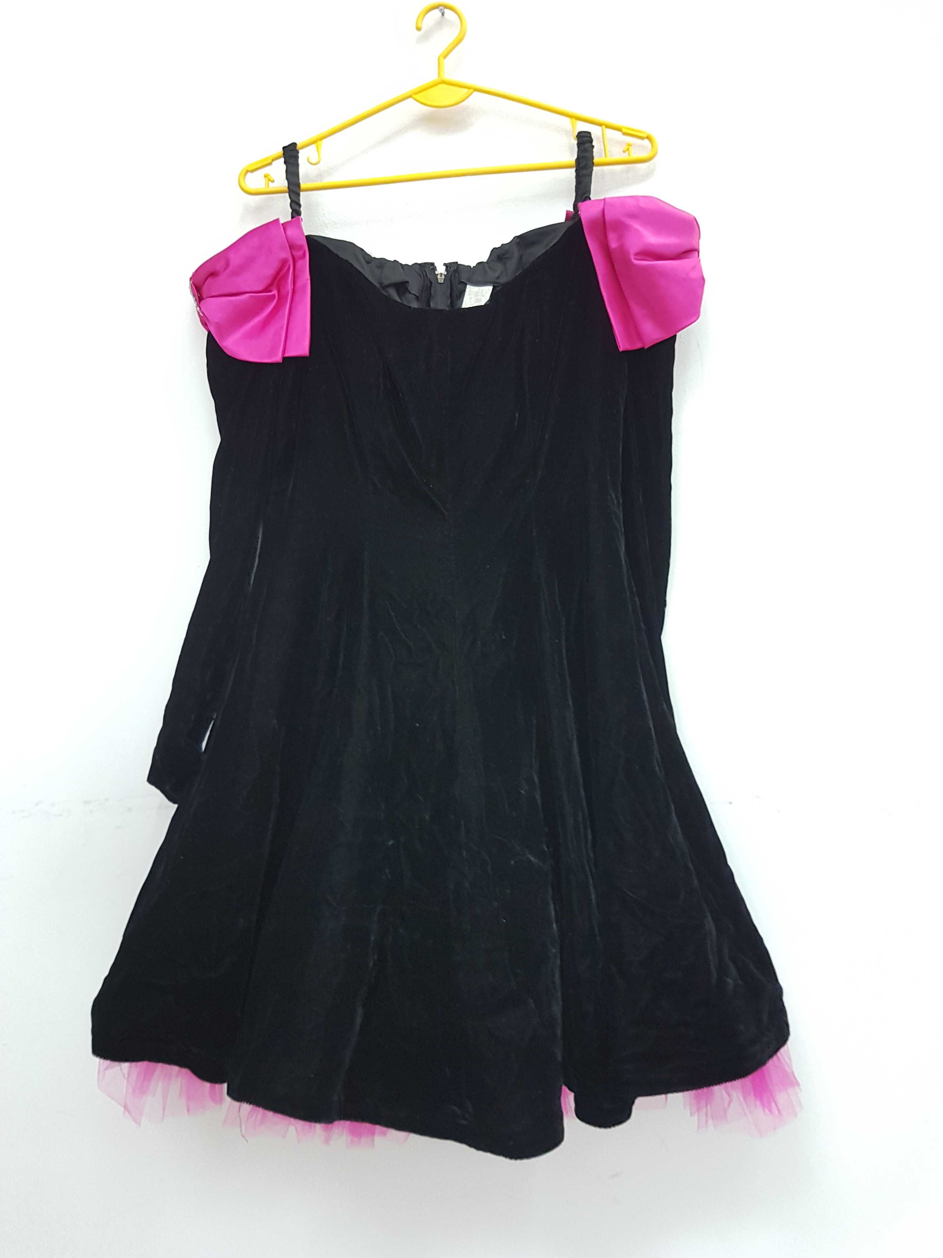 Czarna sukienka aksamitna vintage, sukienka do tańca A1892