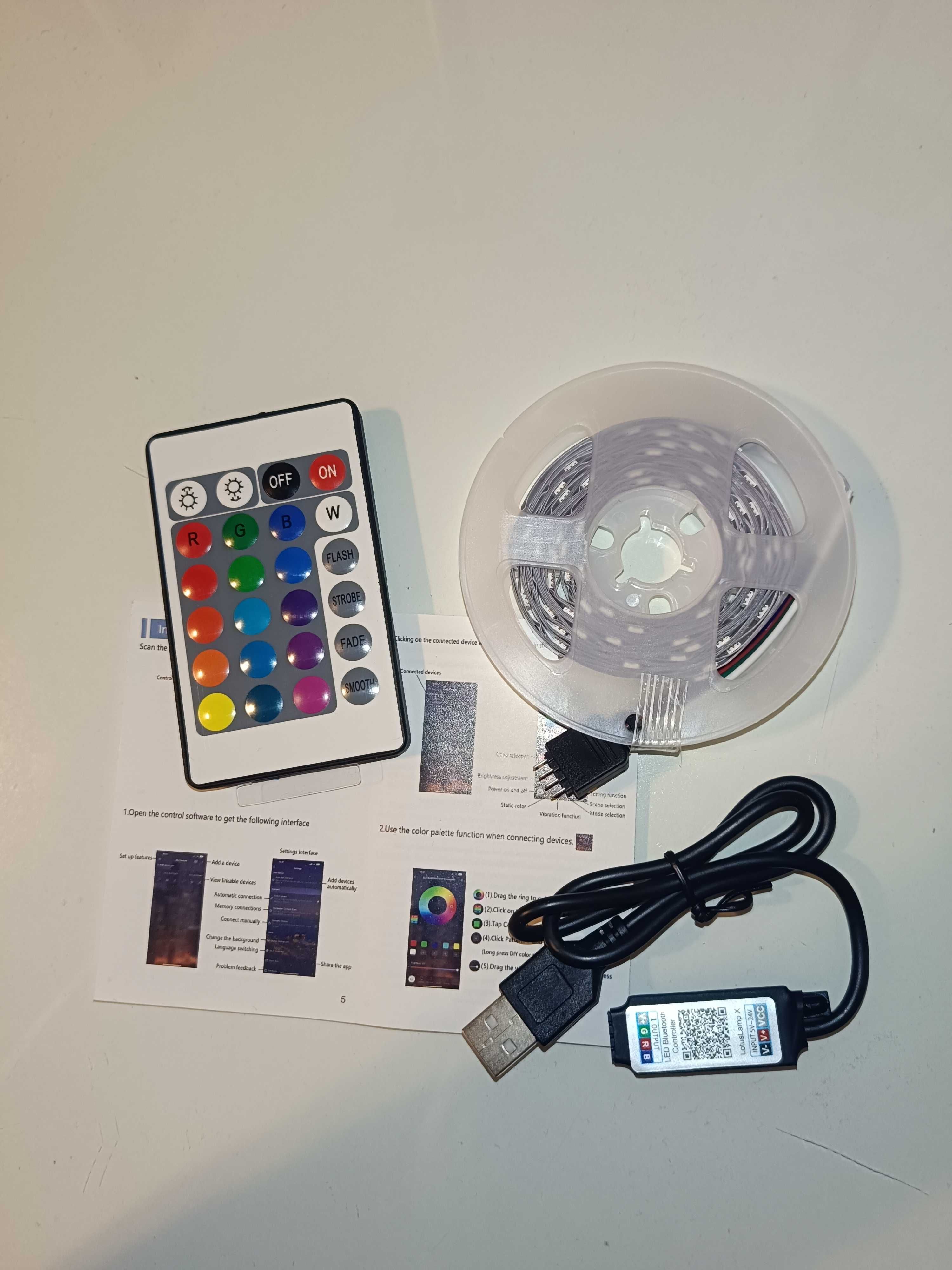 Taśma LED RGB 5050 USB 3m 5V pilot aplikacjamuzyka