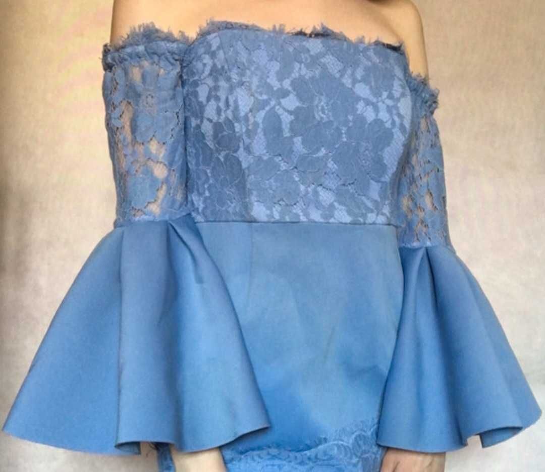 Asos niebieska koronkowa sukienka hiszpanka rozm. 36 S wygodna piękna
