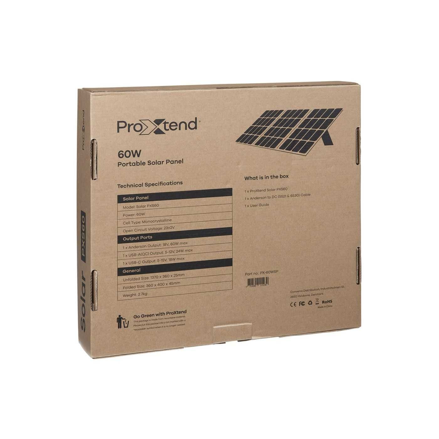 Портативная солнечная панель ProXtend Solar Panel 60W, PX-60WSP