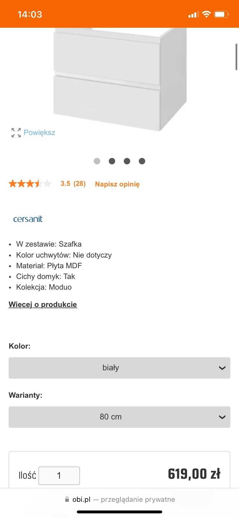 Cersanit nowa szafka podblatowa/podumywalkowa 80 cm