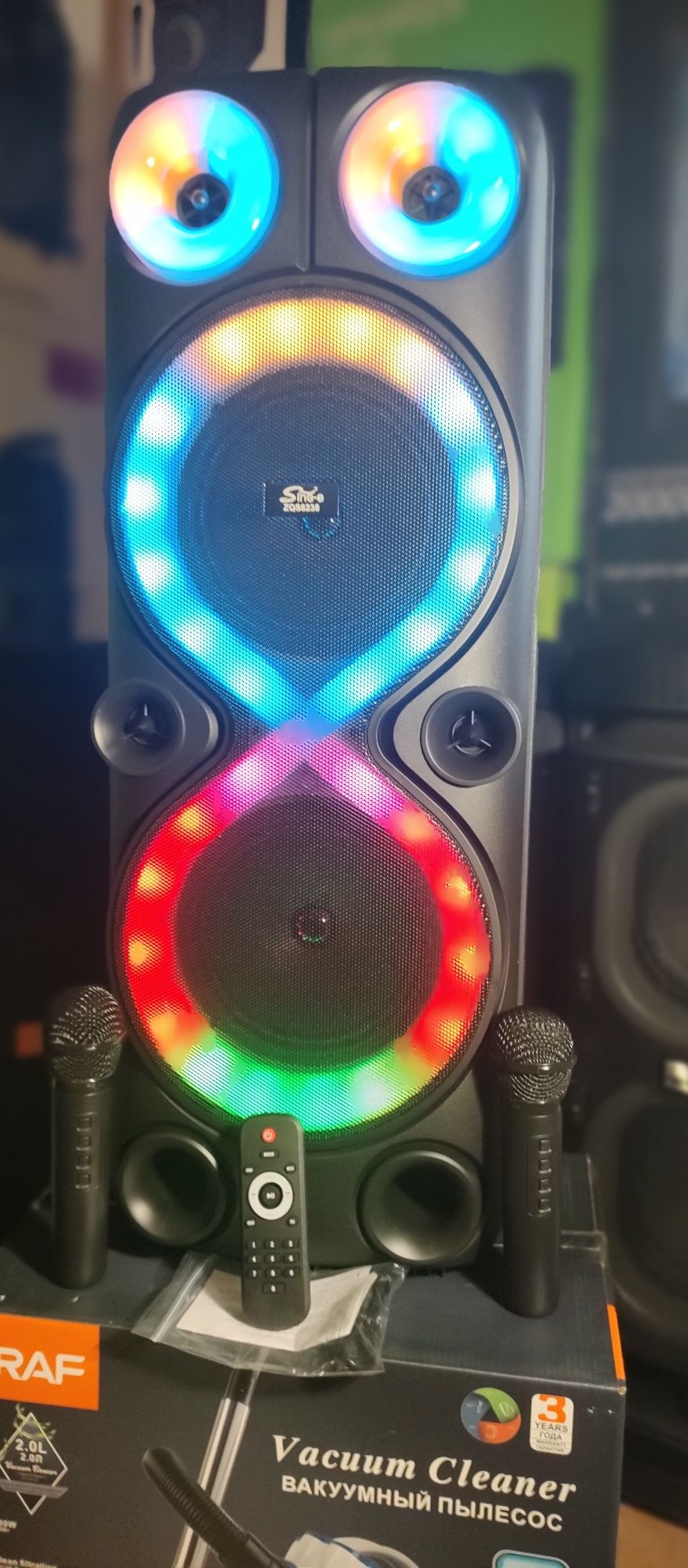 Караоке акустика Atlanfa-82(Bluetooth,SD,USB,FM) пультДУ, 2микрофона.