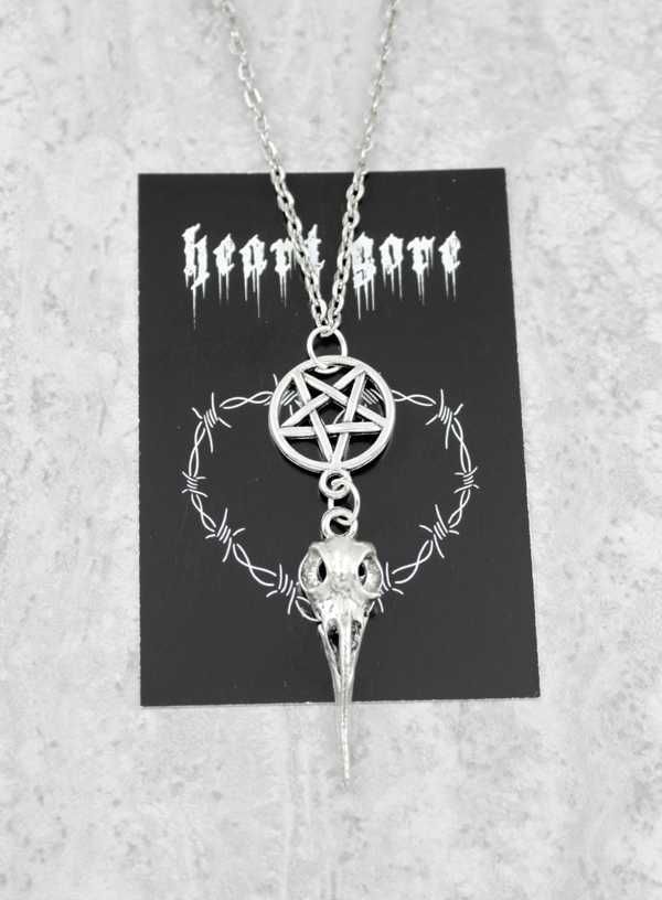nowy wisiorek pentagram czaszka kruka goth gothic gotycki alternative