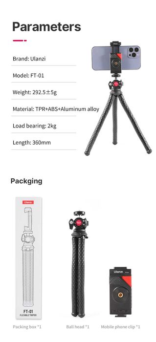 Uchwyt wyginany Ulanzi FT-01 statyw Octopus elastyczny do telefonu