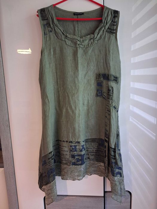Włoska sukienka, dłuższa tunika, lniana, r. XXL/XL.