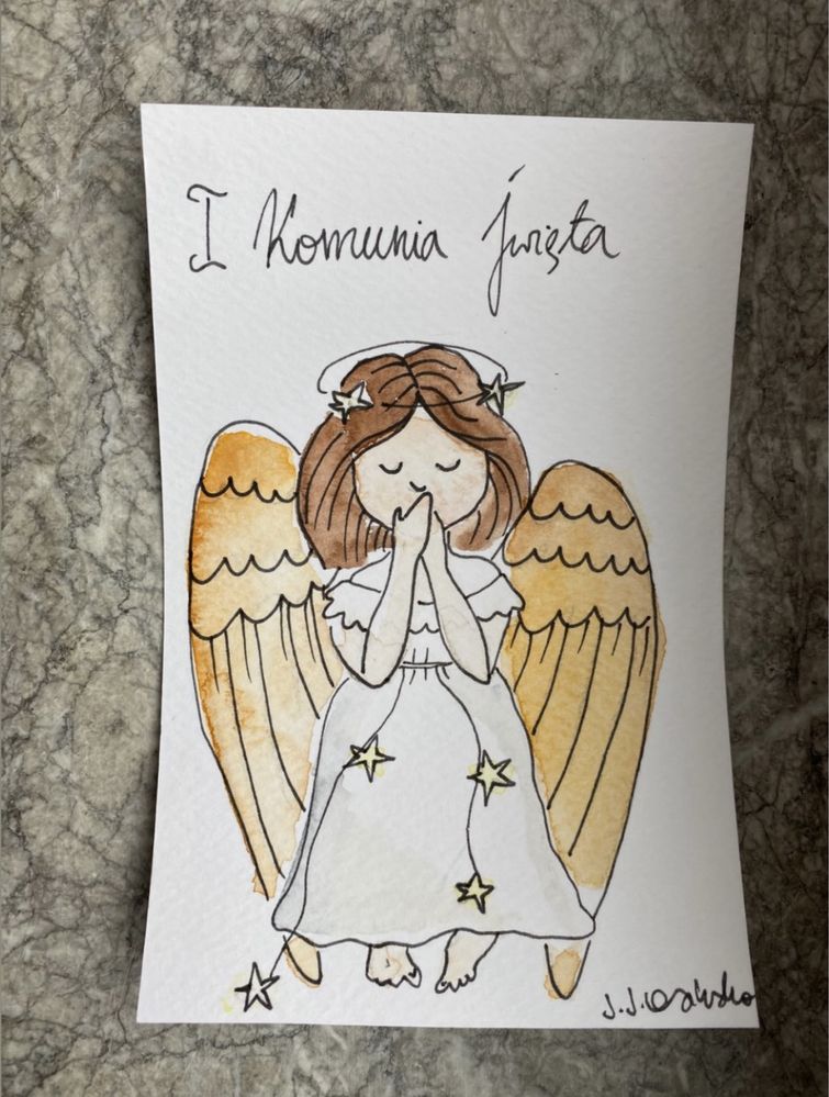 Kartka komunia zaproszenie pamiątka pierwszej komunii świętej anioł