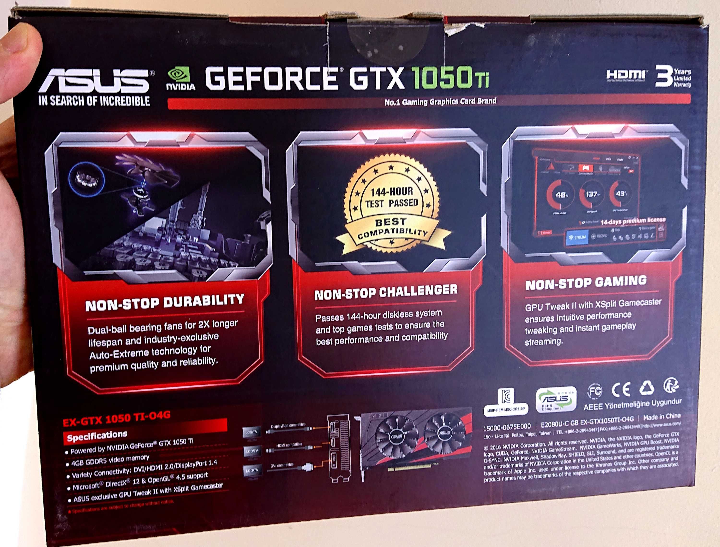 ASUS GeForce GTX 1050 Ti OC 4GB GDDR5 (0 db bezgłośna technologia)