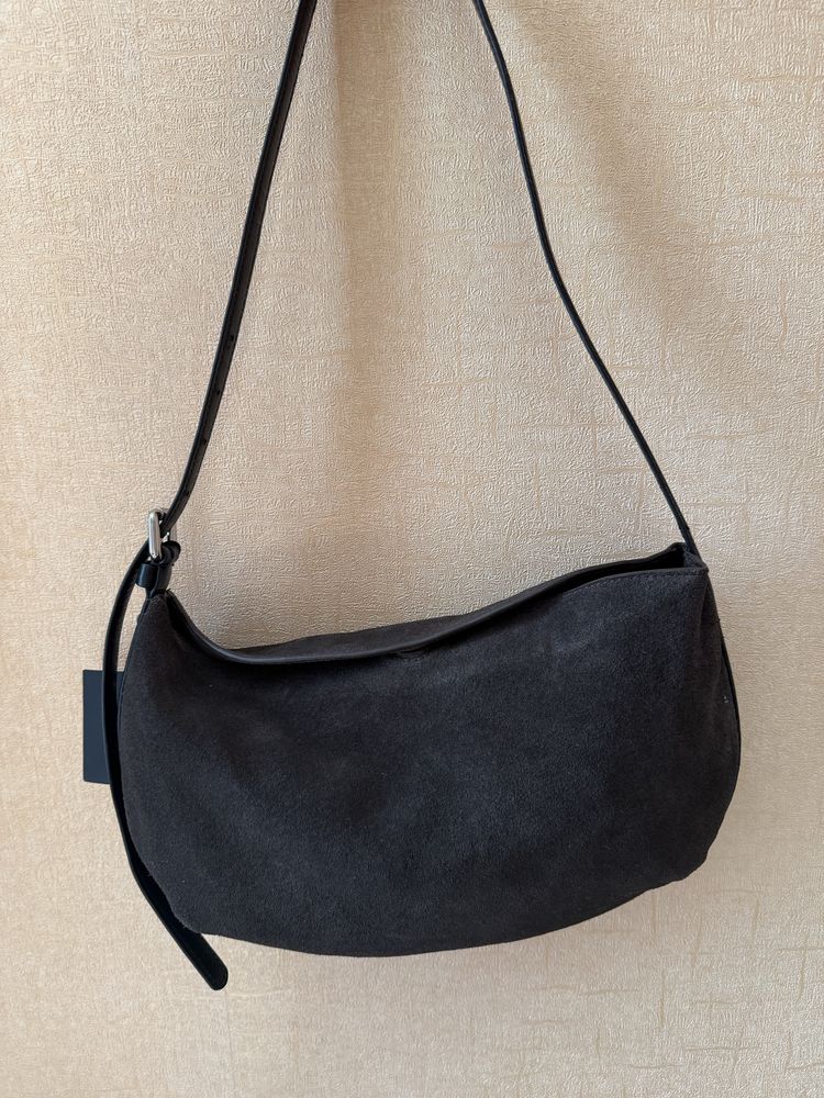 Шкіряна сумка на плече із замші від massimo dutti, коричнева