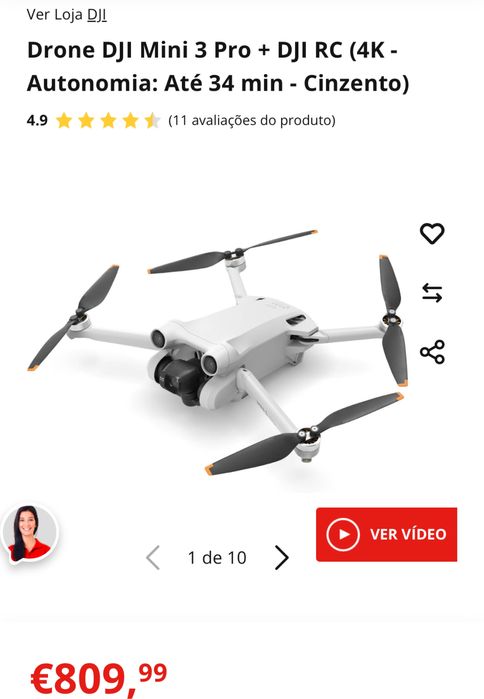 Drone DJI Mini 3 Pro + DJI RC (4K - Autonomia: Até 34 min - Cinzento)